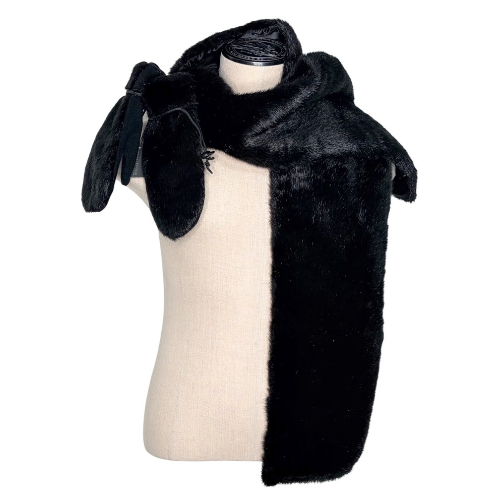 Kenneth Cole Scarf OS Black Faux Fur Attached Mittens N32001 BLK New